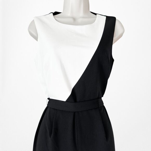 Vintage Y2K Black White Colorblock Sleeveless Wide Leg Waist Tie Jumpsuit Size M - Picture 5 of 8